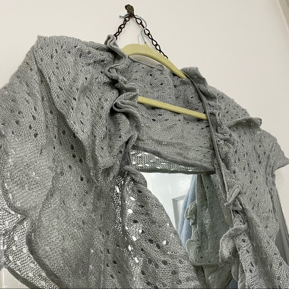 Collection Eighteen Accessories - 90 inch length Silver grey gray knit scarf ruffle shall wrap